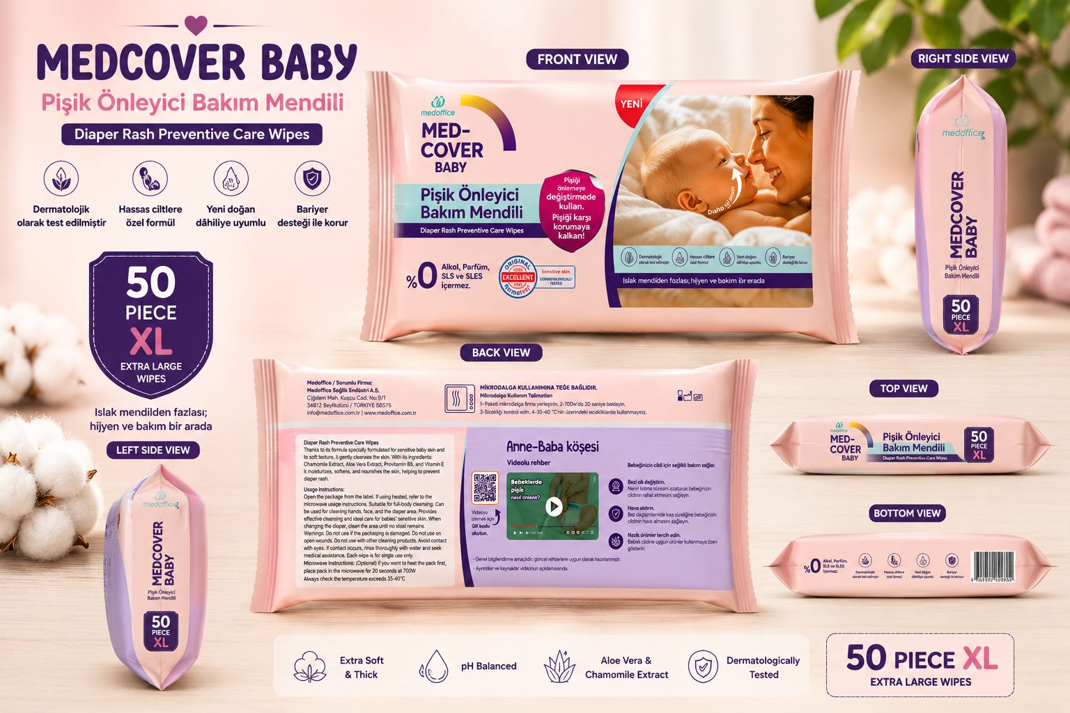 Sensitive+ Newborn & Baby Body Wash Wipes, 2 Packs, 100 Total Wipes, 99.9% Water, Fragrance Free & Alcohol Free Rash Free