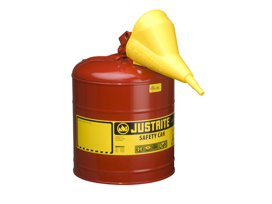 Type I Steel Safety Can for flammables, with Funnel, 5 